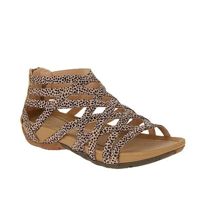 Comfortable women's orthopedic sandals, adjustable caged style, secure zip, perfect for casual wear.