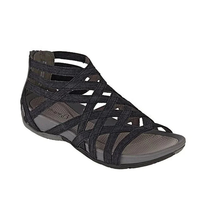 Women's orthopedic holiday footwear: adjustable caged sandals, zip closure for summer comfort & style.