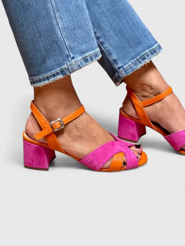 Comfortable women's orthopedic sandals with block heel and ankle strap, perfect for summer.