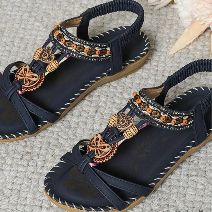 Orthopedic women's bohemian sandals featuring superior arch support, comfortable flat design for summer casual wear.