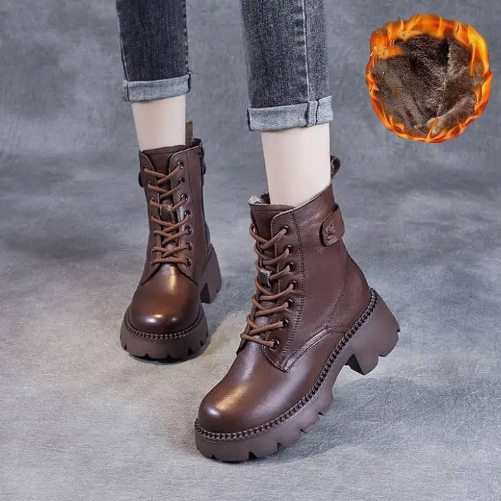 Brown leather women's orthopedic boots, offering comfort & support for healthy feet.