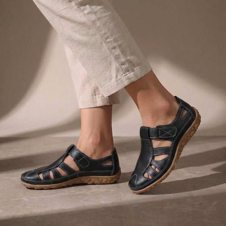 Supportive women's orthopedic closed-toe sandals, adjustable design for superior foot comfort & casual style.