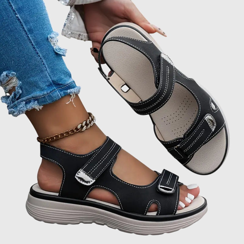 Side view of ergonomic women's comfort sandals, ideal walking shoes with posture support.