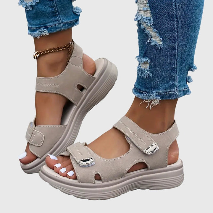 Back view of women's orthopedic walking sandals, ergonomic design for comfort & posture support.