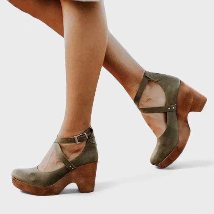 Supportive women's elegant closed-toe platform sandals with an ankle strap for comfort & style.