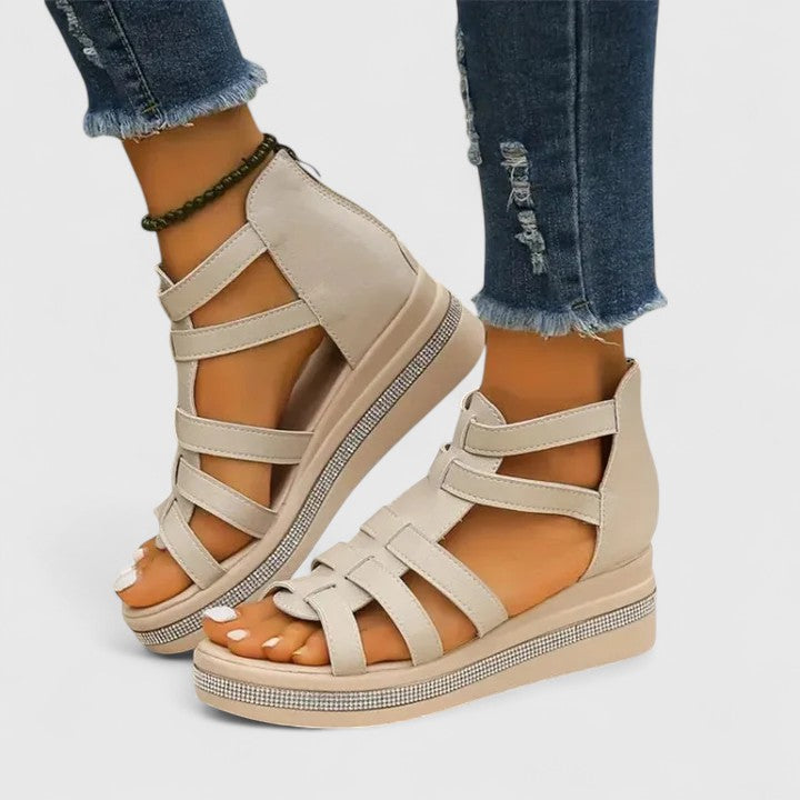 Women's orthopedic comfort sandals with sparkling rhinestones, ideal for stylish foot support.
