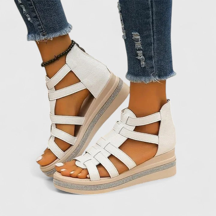 Casual yet chic women's sandals with sparkling rhinestones & orthopedic design for everyday comfort.