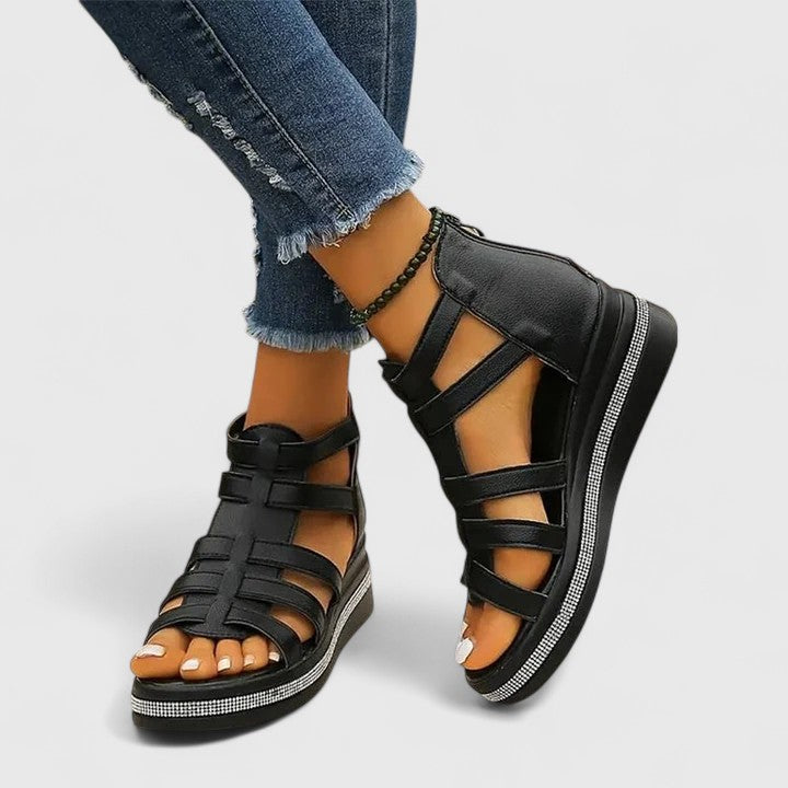 Sparkling rhinestone women's summer sandals, providing elegant style and orthopedic comfort with foot support.
