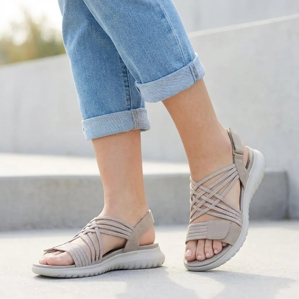 Stylish women's summer sandals: orthopedic criss-cross design, adjustable comfort, perfect for casual walking.
