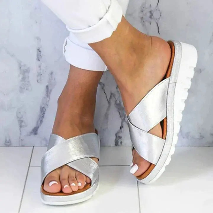 Women's orthopedic cross strap comfort sandals, perfect for summer walking & supportive footwear.