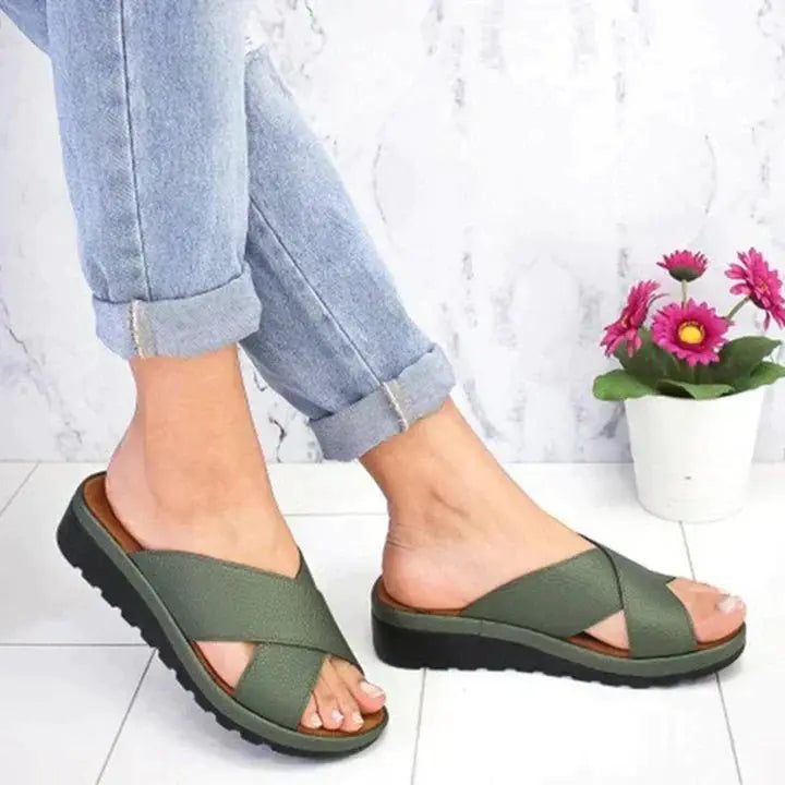 Women's supportive orthopedic cross strap sandals; ideal comfort footwear for walking, health, and summer.
