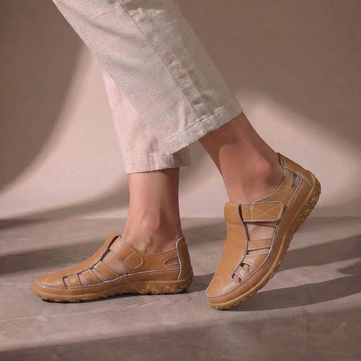 Orthopedic women's closed toe fisherman sandals with ankle strap. Supportive, comfortable, and stylish summer footwear.