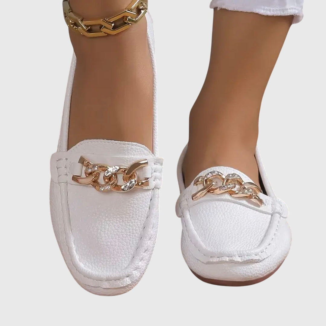 Detailed view of women's orthopedic loafers, highlighting quality stitching and comfortable slip-on design.