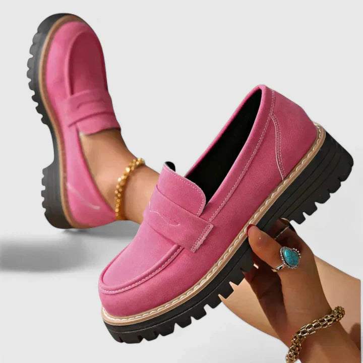 Stylish women's platform loafers with orthopedic arch support. Comfortable slip-on everyday footwear for women.