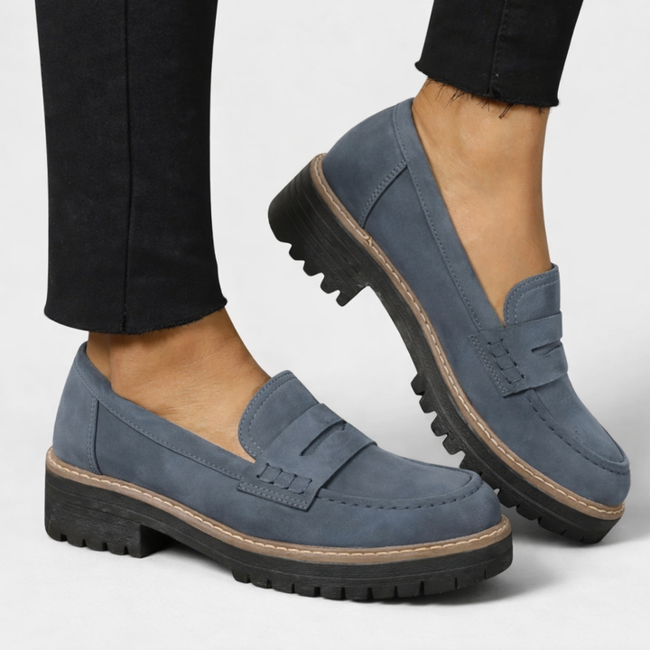 Comfortable women's slip-on loafers featuring orthopedic design, arch support, and durable platform sole.