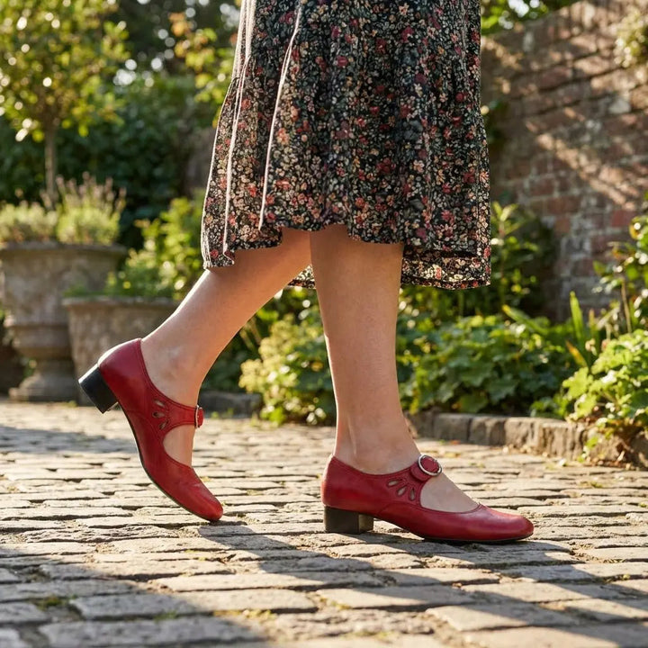 Supportive women's Mary Jane block heel shoes with orthopedic features, round toe, and buckle for ultimate comfort.