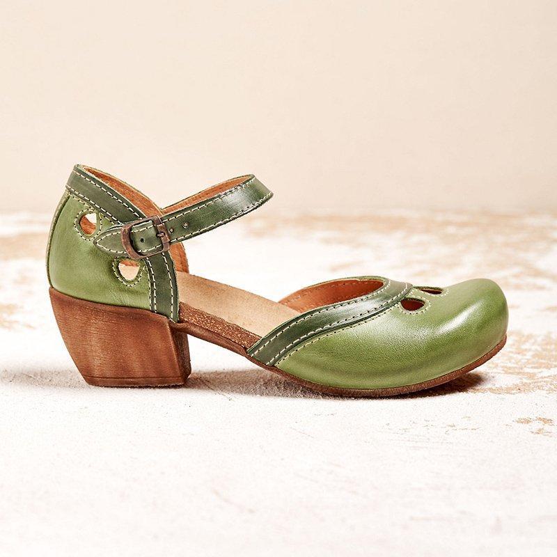 Supportive Mary Jane heels for women with a comfortable block heel & adjustable ankle strap. Orthopedic comfort.