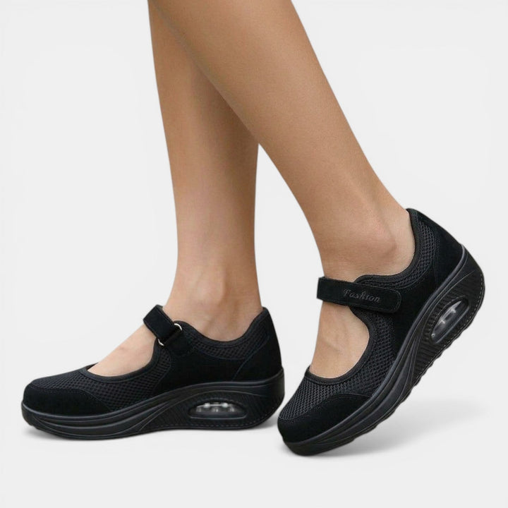Casual women's Mary Jane sneakers with active support. Platform design orthopedic footwear, perfect for all-day comfort.
