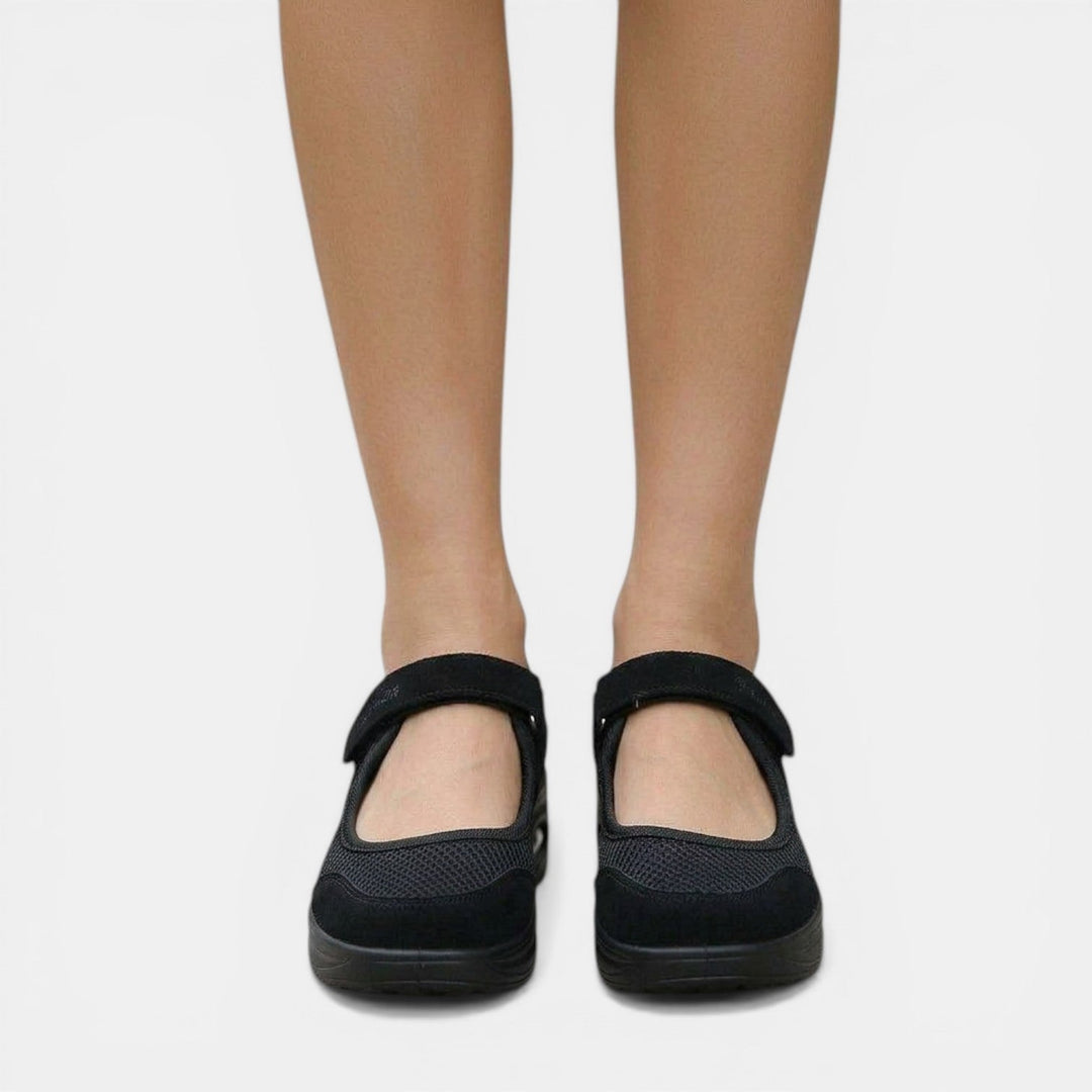 Women's Mary Jane sneakers featuring an adjustable strap. Orthopedic platform shoes for ultimate comfort and support.