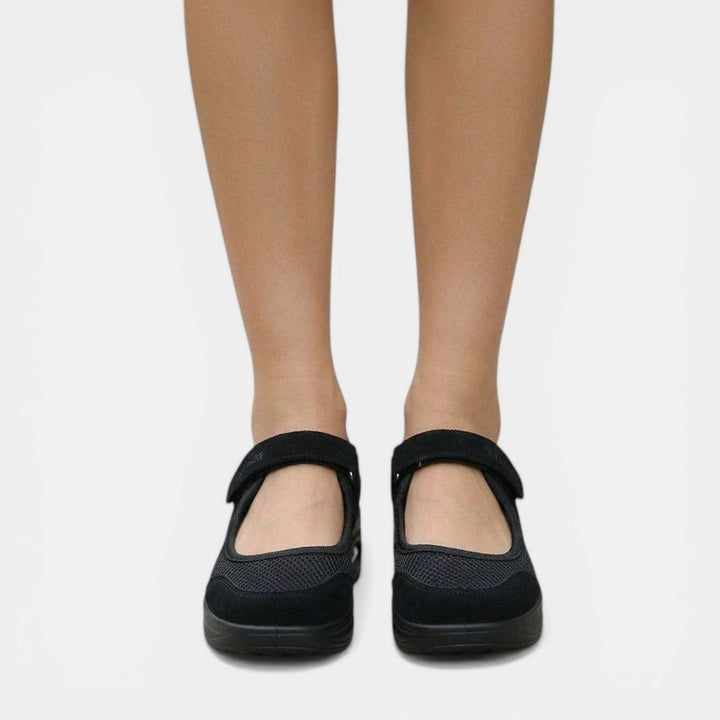Women's Mary Jane sneakers featuring an adjustable strap. Orthopedic platform shoes for ultimate comfort and support.