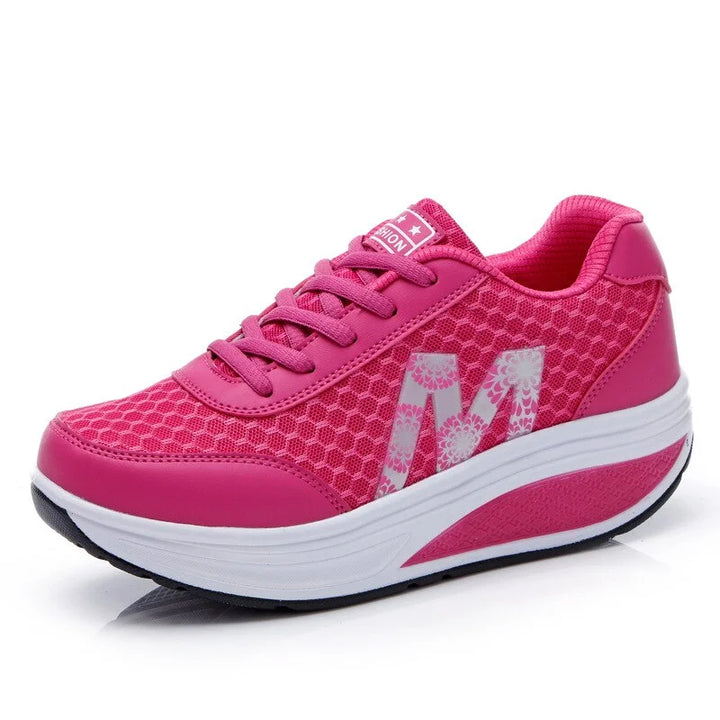 Women's orthopedic walking sneakers with wedge sole for posture & arch support. Breathable mesh.