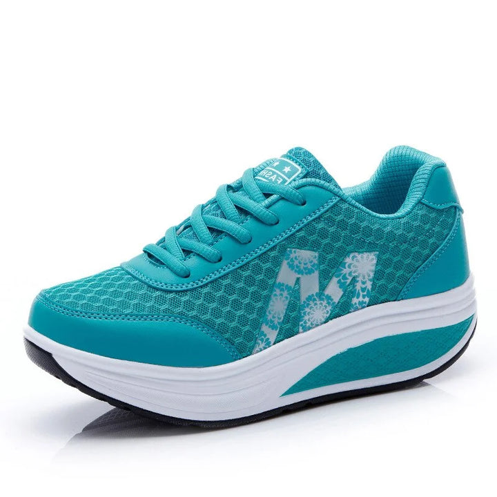Breathable mesh women's walking sneakers, lightweight with a supportive wedge sole & orthopedic comfort.