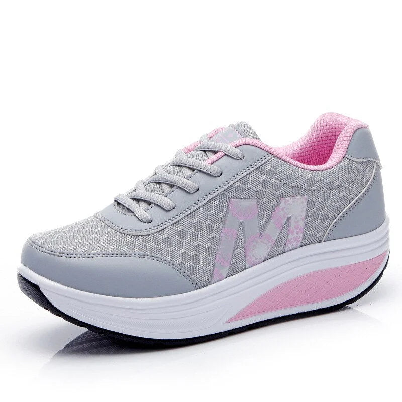 Comfortable women's active walking sneakers, orthopedic arch support & wedge sole for daily wear.