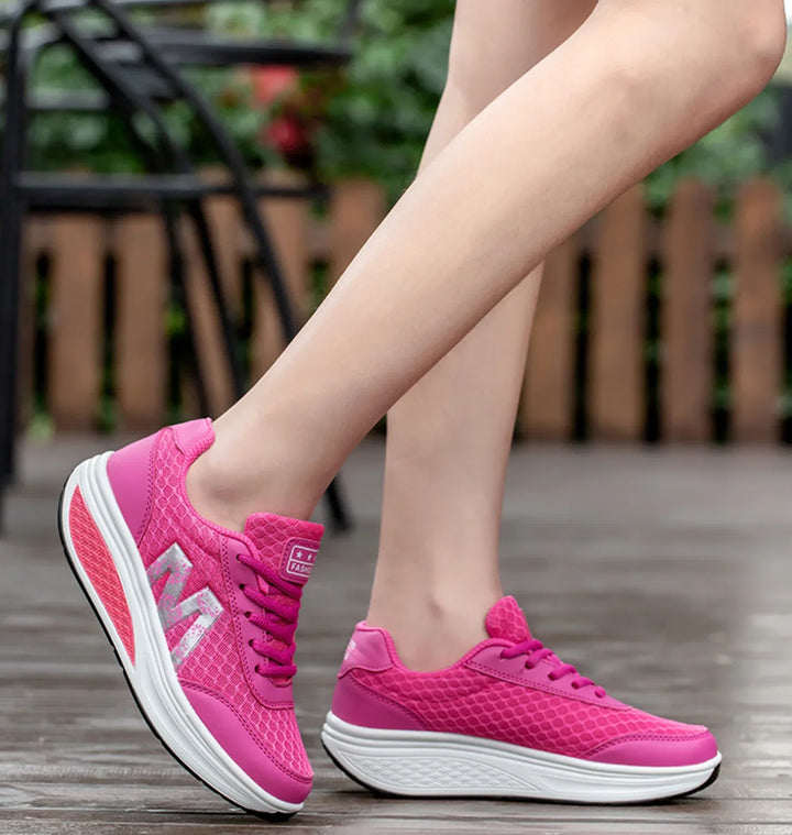 Orthopedic women's sneakers: wedge sole for superior arch & posture support, breathable mesh.