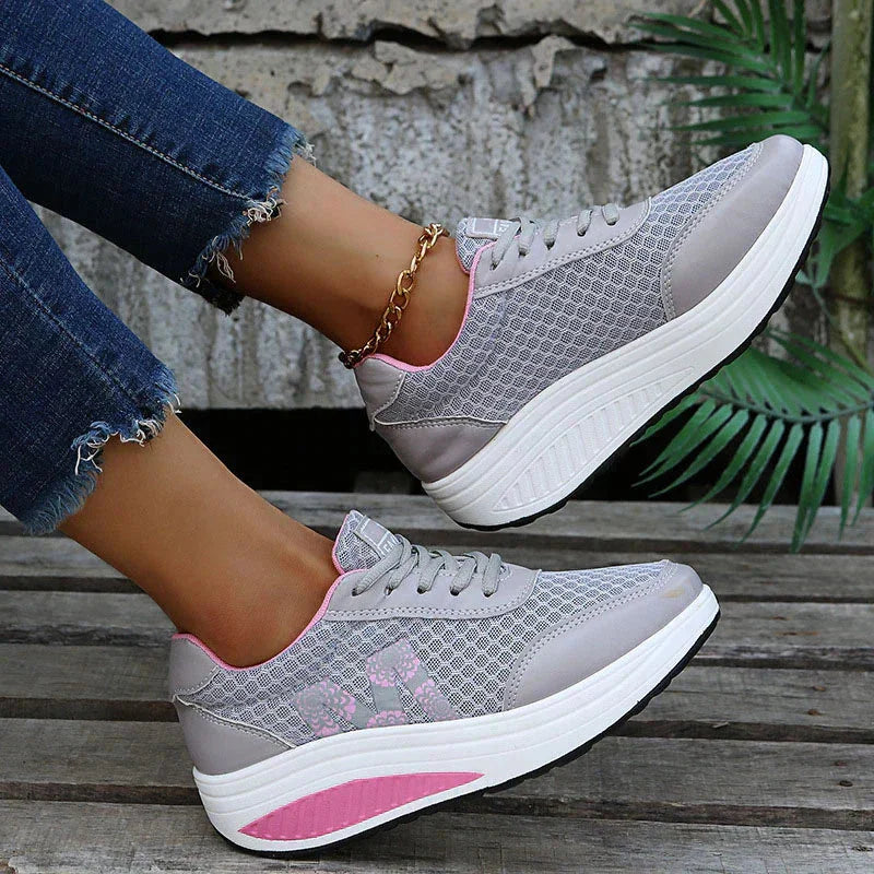 Women's stylish orthopedic walking shoes, breathable mesh & comfort wedge sole for daily wear.