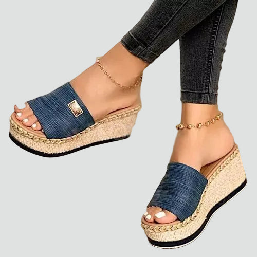 Casual women's platform espadrille wedge sandals with a single strap, ideal for summer fashion & orthopedic comfort.