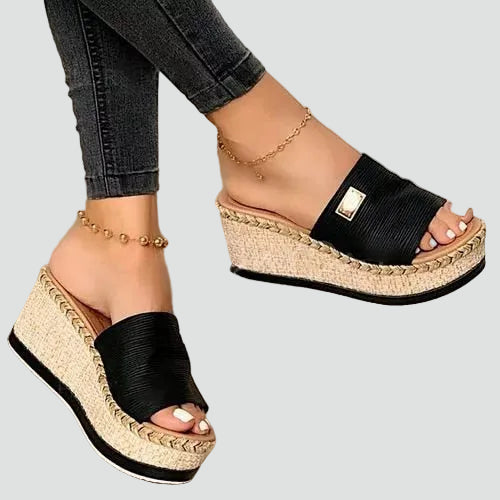 Elegant women's orthopedic espadrille platform wedges, single strap design for comfortable weekend & summer wear.