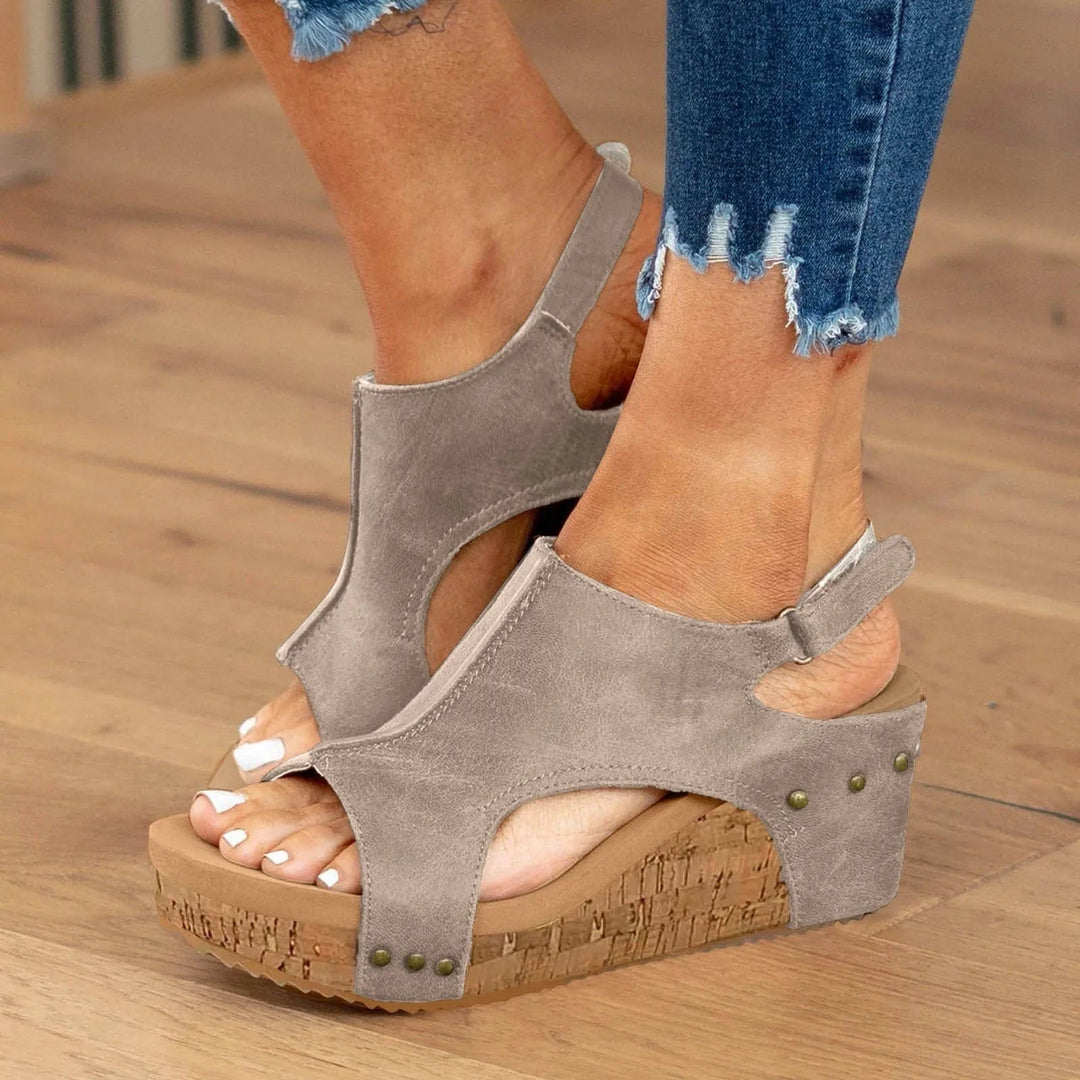 Women's orthopedic platform peep toe sandals for all-day comfort.
