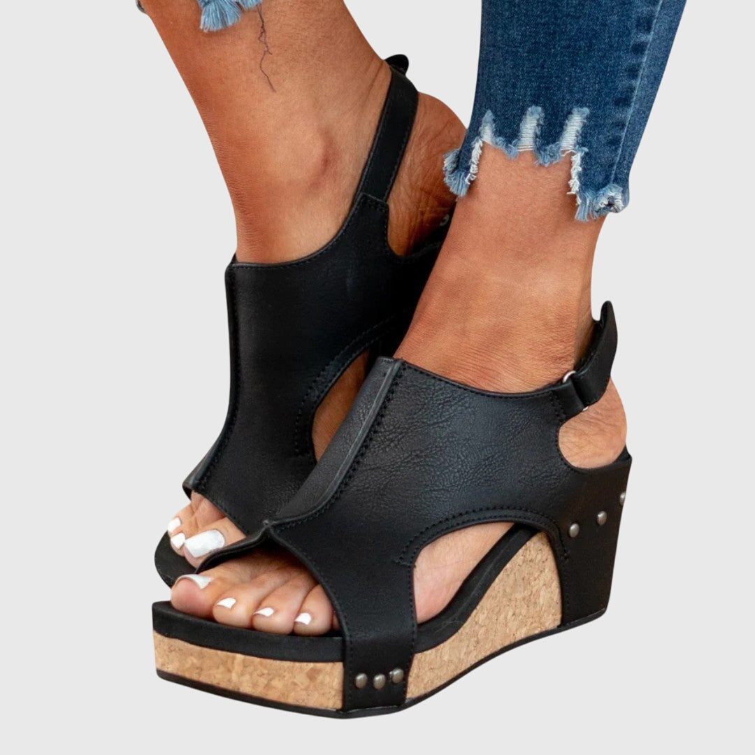 Comfortable women's peep toe wedge sandals with orthopedic platform design, ideal summer footwear.