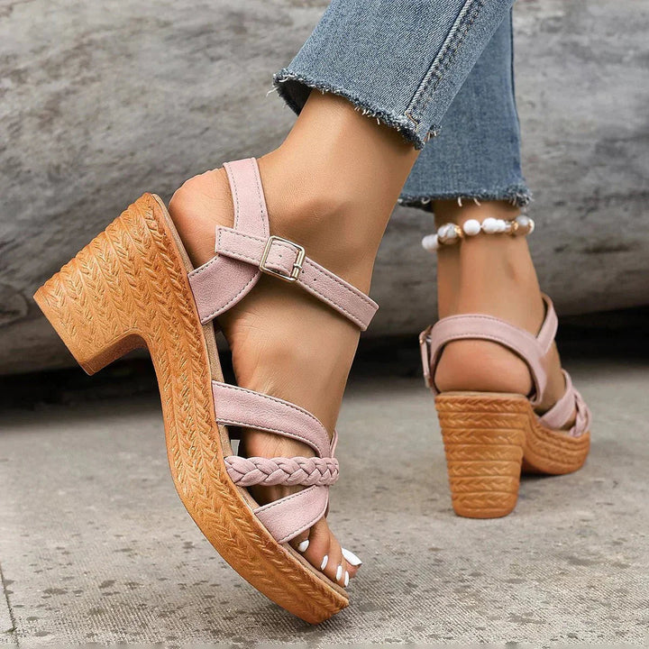 Fashionable women's platform sandals with orthopedic comfort. Features a sturdy block heel and adjustable strap.