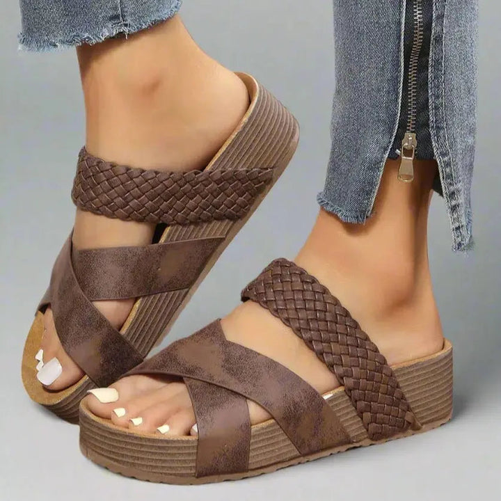 Women's orthopedic platform sandals with braided straps for ultimate comfort & support.