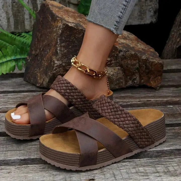 Stylish women's braided platform orthopedic sandals, perfect casual summer slip-ons for comfort.