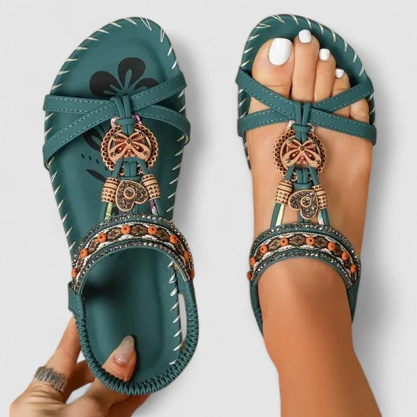Tan women's health sandals, providing superior foot comfort and support for active summer days.
