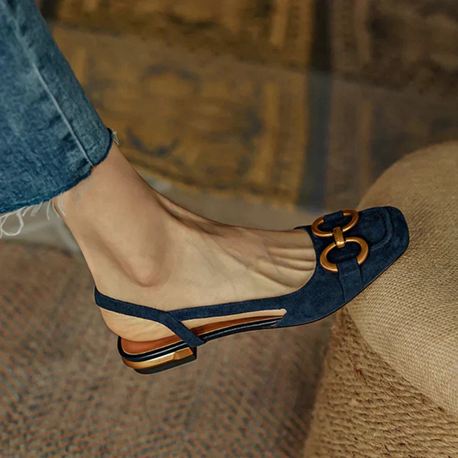 Stylish women's square toe slingback flats with orthopedic design, offering superior arch support and comfort.