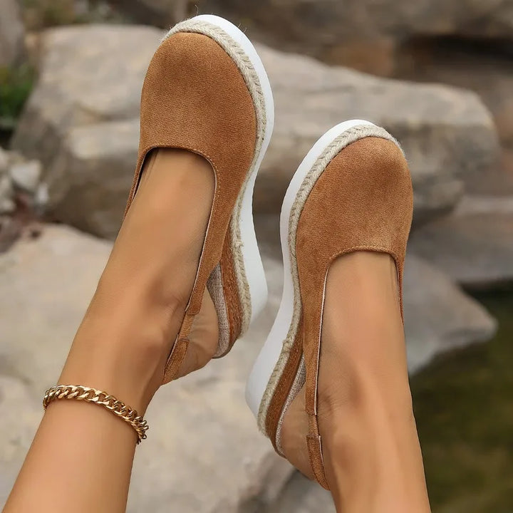 Khaki women's orthopedic slingback platform loafers. Comfortable espadrille style for summer casual wear.