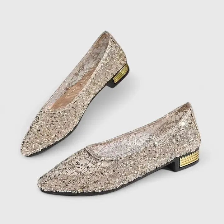 Women's orthopedic slip-on loafers with arch support, lace mesh design for breathable comfort & everyday walking.