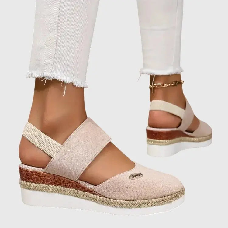 Summer-ready women's orthopedic platform sandals, slip-on design provides ultimate comfort & support.
