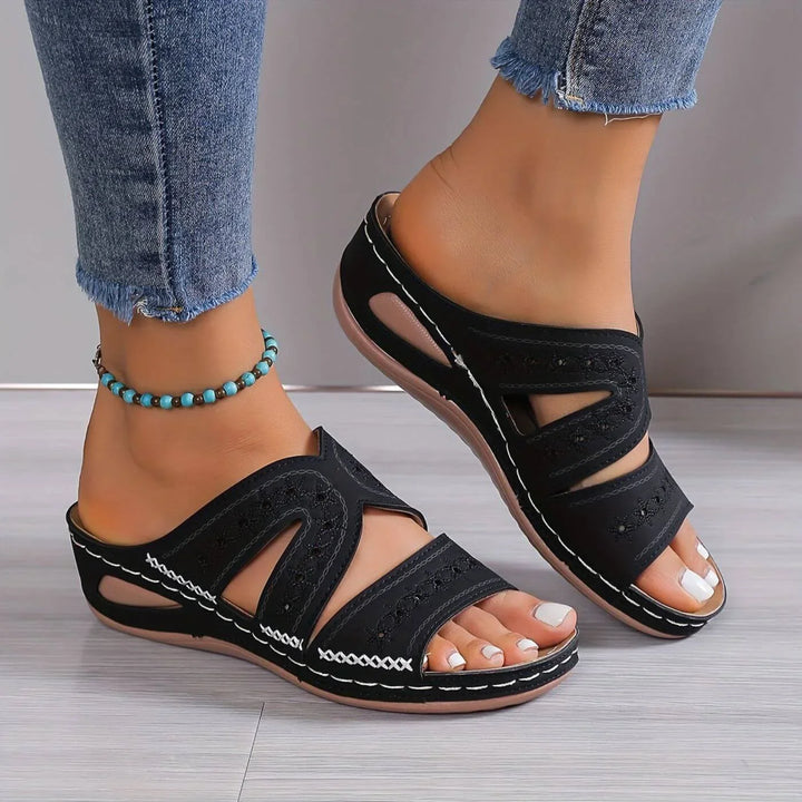 Women's orthopedic slip-on sandals, ideal for foot pain relief & arch support.