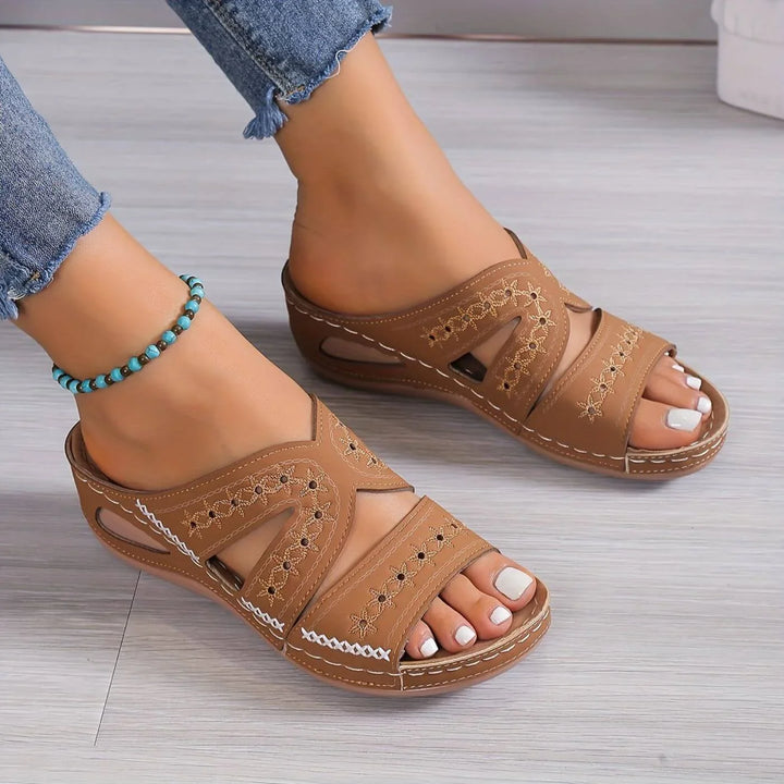 Anti-slip women's orthopedic wide fit sandals, slip-on comfort for summer.