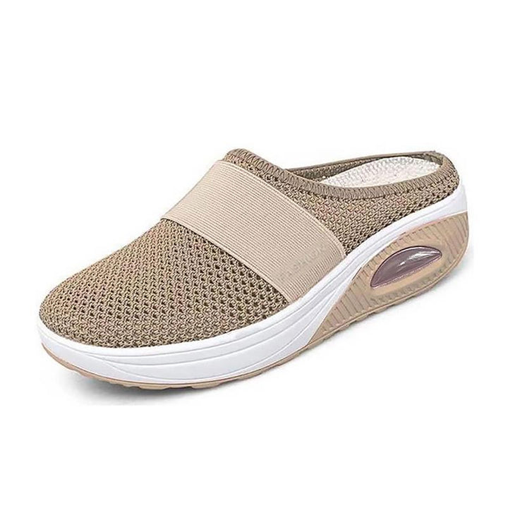 Durable women's orthopedic slip-on walking shoes with air cushion and essential arch support.