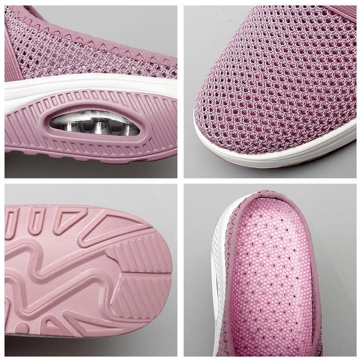 Comfortable women's slip-on walking shoes with air cushion, ideal for foot health and everyday wear.
