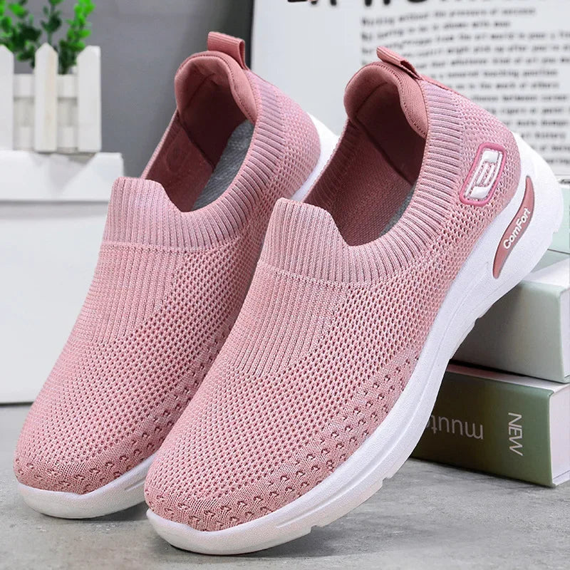 Comfortable women's slip-on sneakers with arch support, perfect for plantar fasciitis relief. Lightweight.