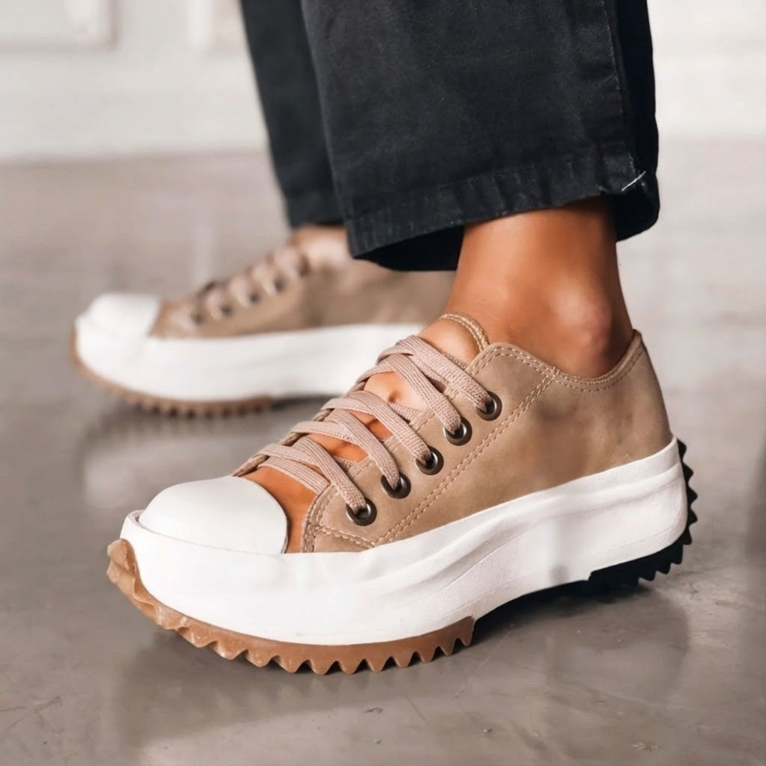 Stylish women's chunky platform sneakers with lace-up design, offering arch support & cushioned comfort.