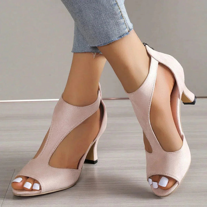 Women's orthopedic T-strap open-toe heels with arch support for all-day comfort. Ideal for daily wear.