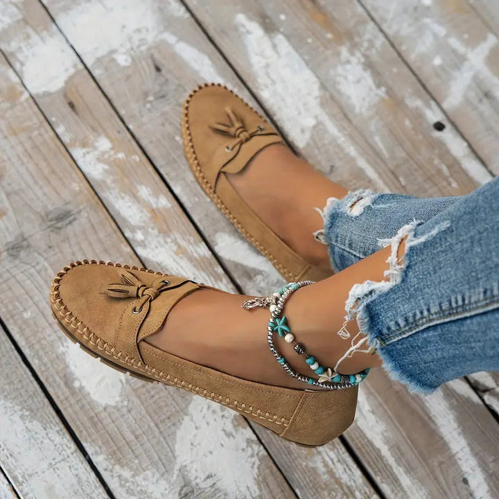 Everyday women's orthopedic tassel loafers, offering easy slip-on comfort and foot support.