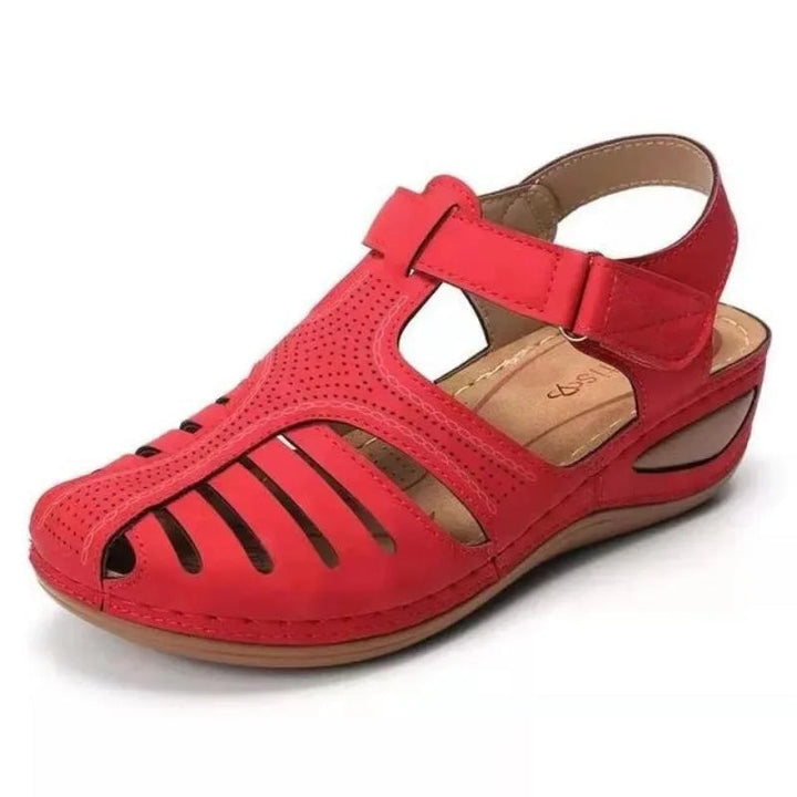 Women's orthopedic comfort sandals featuring adjustable straps, arch support, and cushioning for walking.